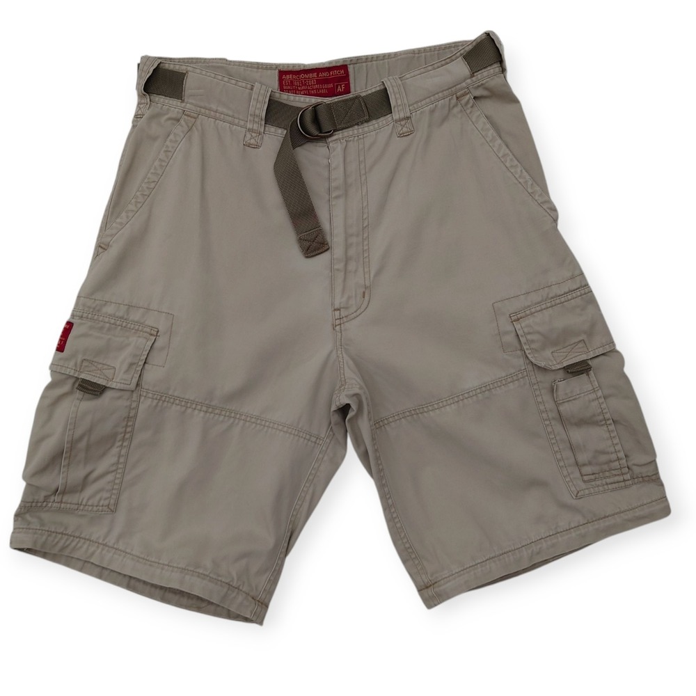 Abercrombie & Fitch Cargo Shorts Mens M 11" Tan Paratrooper D Ring Belt T-2083